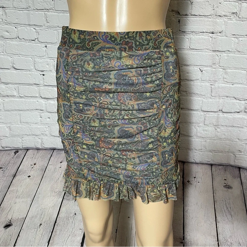 New Free People Romi Mesh Paisley Mini Skirt Size XS